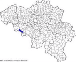 Ci-contre, en bleu, le territoire de la zone de police de Bernissart-Péruwelz
